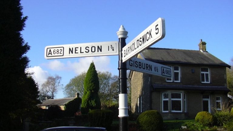 Town signs across East Lancashire — Burnley, Colne, Barrowford